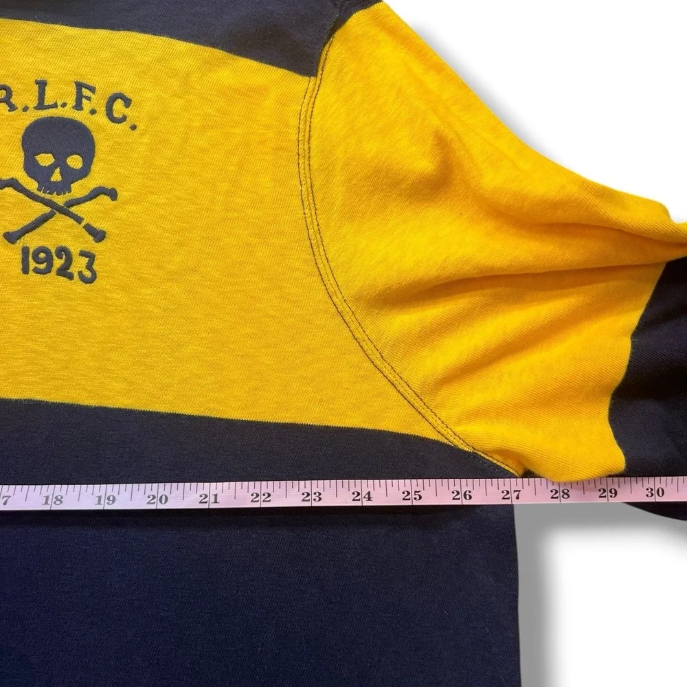 Polo Ralph Lauren RLFC Skull Bones Rugby Shirt Men's Size XXL Blue Yellow Crest